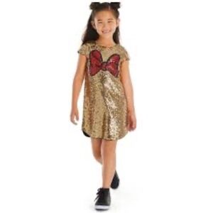 Disney Minnie Mouse gold sequin shift dress lined red black sequin bow size 4